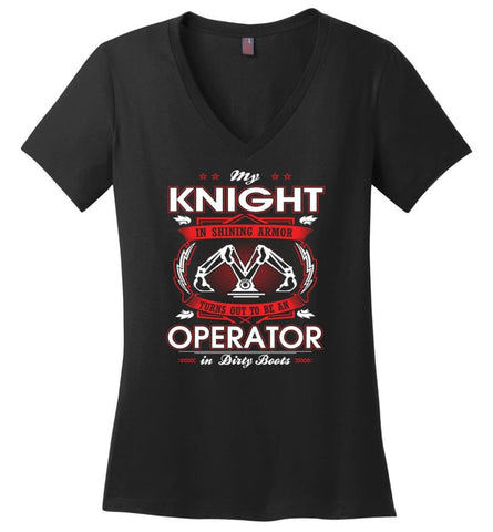 My Knight In Shining Armor Is A Lineman Ladies V-Neck - Black / M