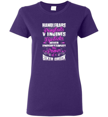 Never Underestimate The Powder Of A Biker Chick Shirt Women Tee - Purple / M