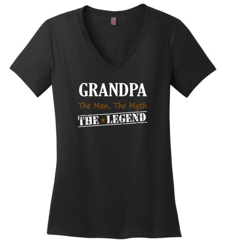 New Legend Shirt Grandpa The Man The Myth The Legend Ladies V-Neck - Black / M
