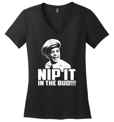 NIP IT IN THE BUD Andy Griffith Shirt - Ladies V-Neck - Black / M
