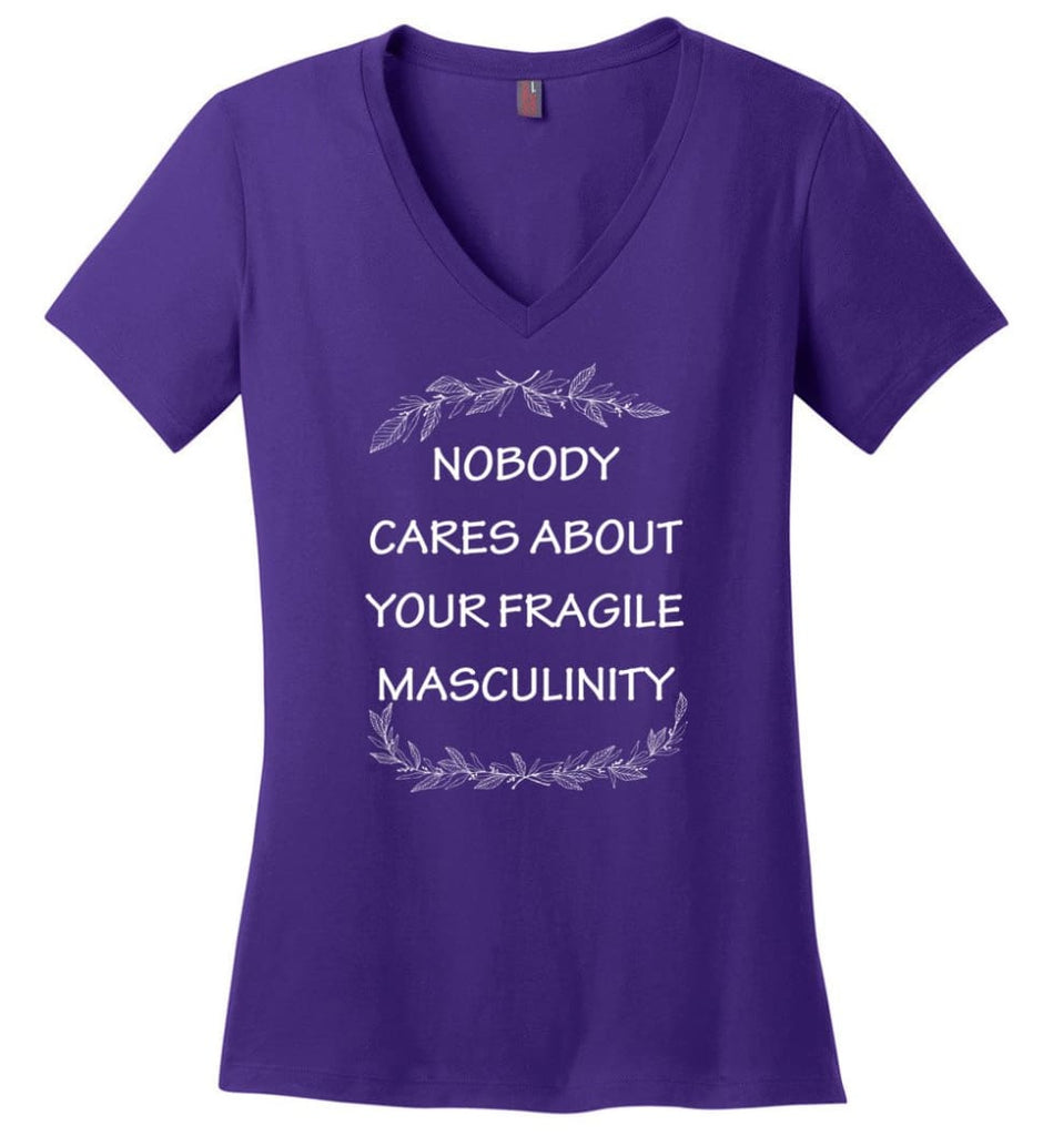 Nobody Cares About Your Fragile Masculinity Ladies V-Neck - Purple / M