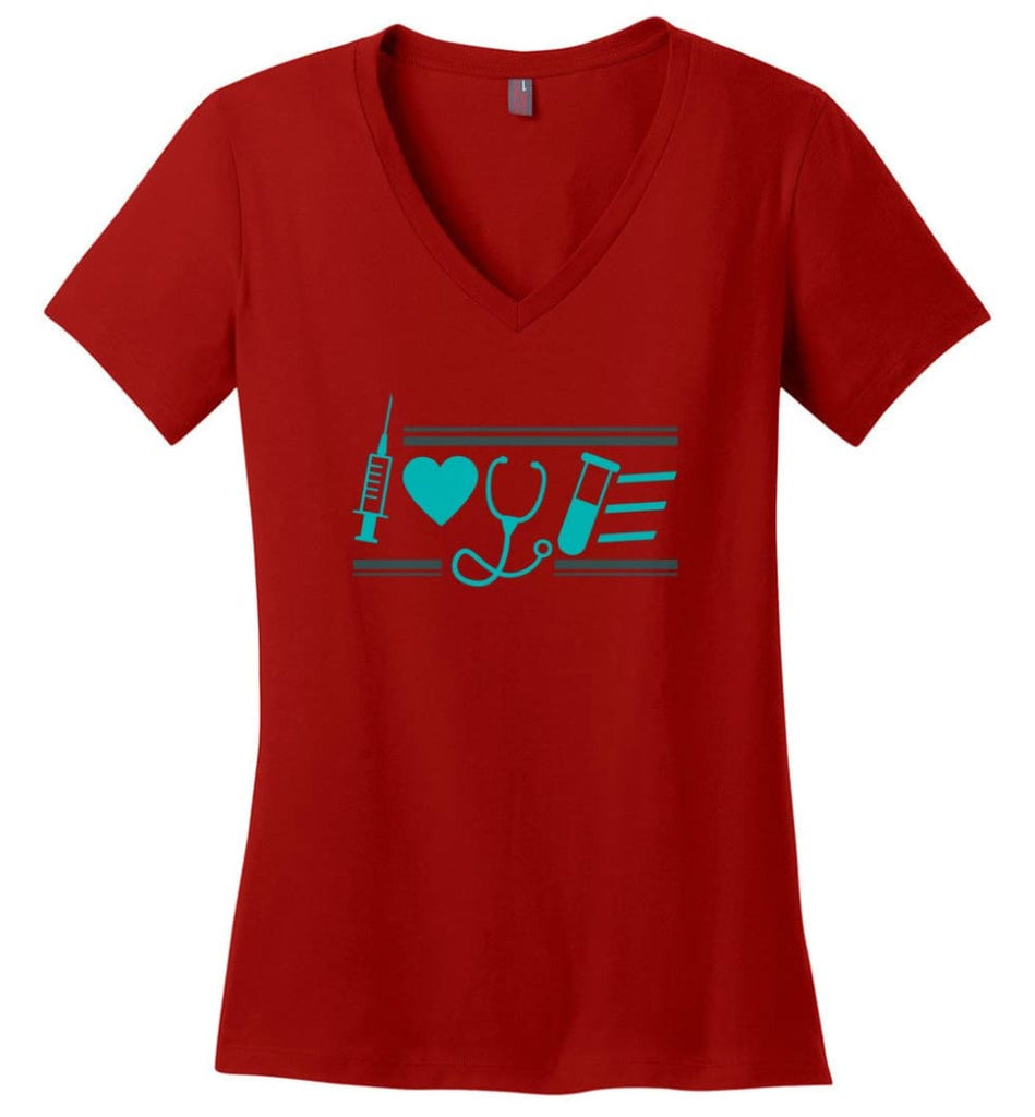 Nurse Nursing Gift Tee Nurse Love Ladies V Neck - Red / M - womens apparel