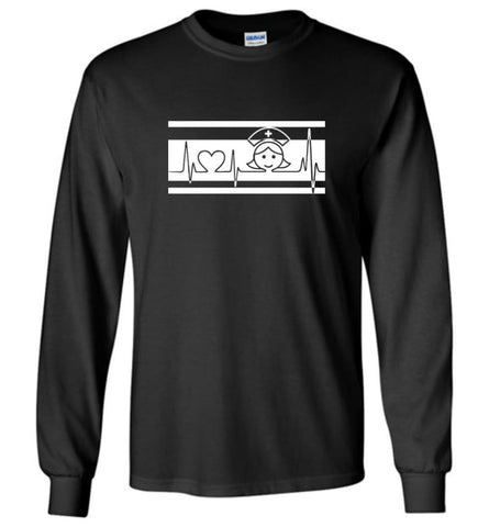Nurse Nursing Shirt for who Love being a Nurse Heartbeat Long Sleeve - Black / M