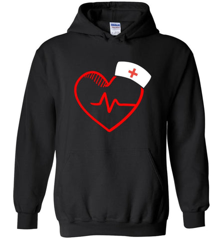 Nursing Gift Graphic Shirt Nurse Heartbeat Love - Hoodie - Black / M