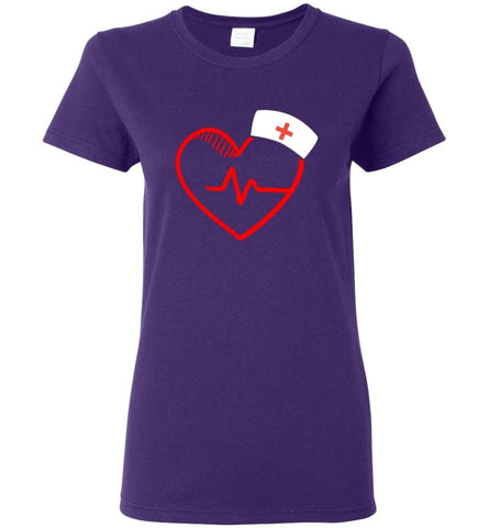 Nursing Gift Graphic Shirt Nurse Heartbeat Love Women Tee - Purple / M