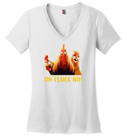 Oh Cluck No Funny Chicken and Farm - Ladies V-Neck - White / M - Ladies V-Neck