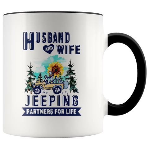 Husband And Wife Jeeping Partners For Life Funny Jeep Couple Lovers Gift Premium Accent Mug