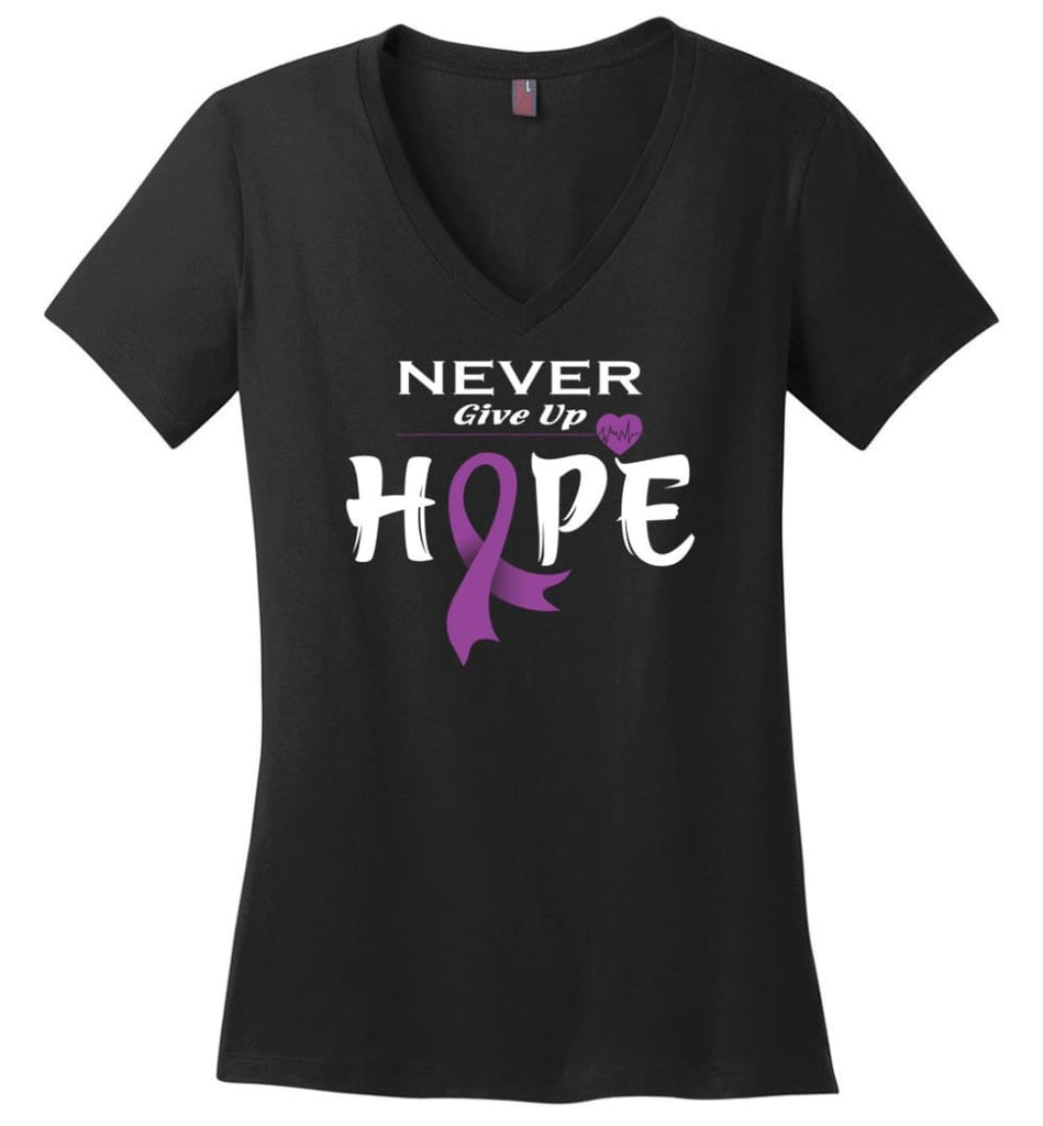Pancreatic Cancer Awareness Never Give Up Hope Ladies V-Neck - Black / M