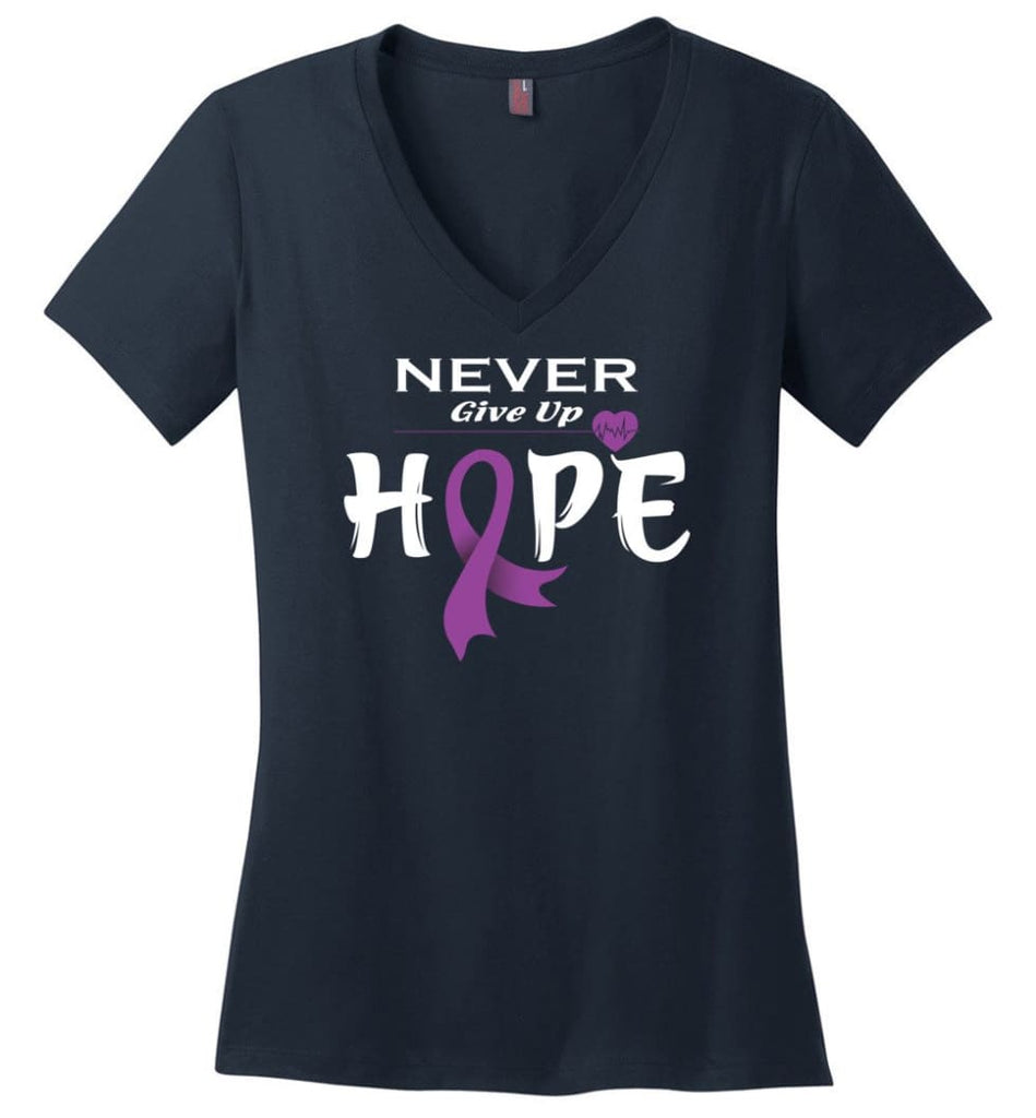 Pancreatic Cancer Awareness Never Give Up Hope Ladies V-Neck - Navy / M