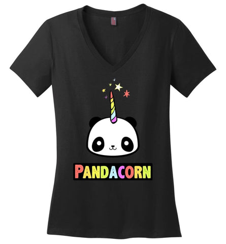 Pandacorn Ladies V-Neck - Black / XS