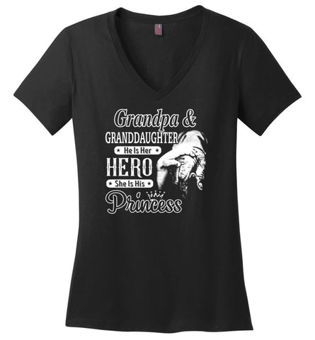 Papa and Granddaughter He Is Hero She Is Princess Shirt - Ladies V-Neck - Black / M