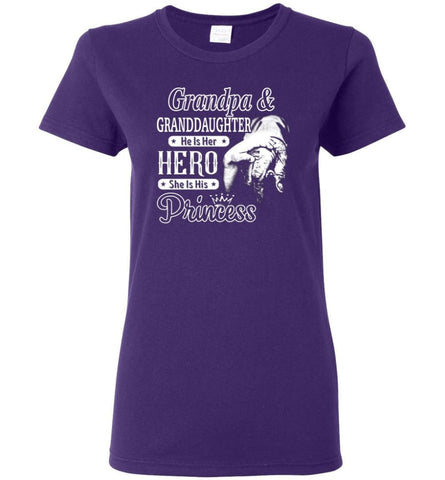 Papa and Granddaughter He Is Hero She Is Princess Shirt - Women T-shirt - Purple / M