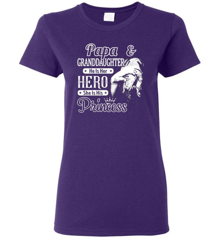 Papa & Granddaughter He Is Hero She Is Princess Women Tee - Purple / M