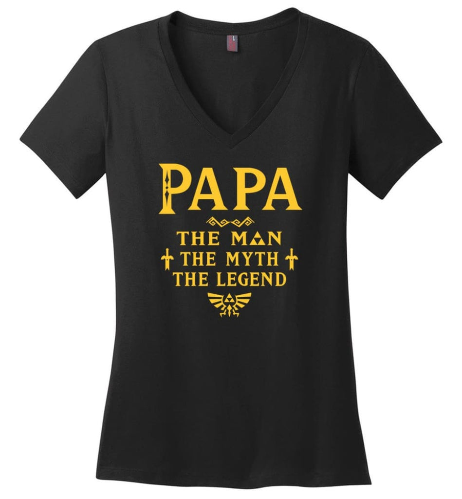 Papa The Man Myth The Legend Gift For Papa Grandpa Daddy Ladies V-Neck - Black / S