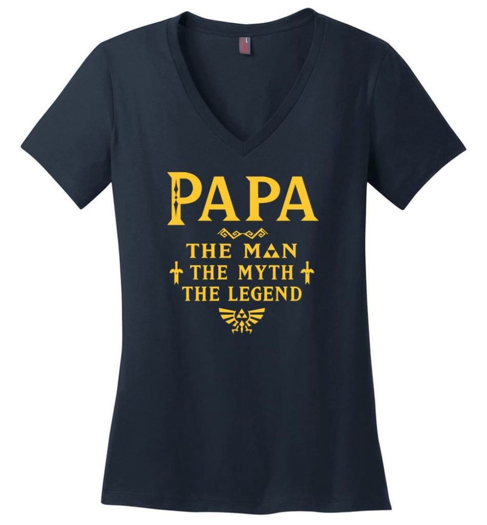 Papa The Man Myth The Legend Gift For Papa Grandpa Daddy Ladies V-Neck - Navy / S