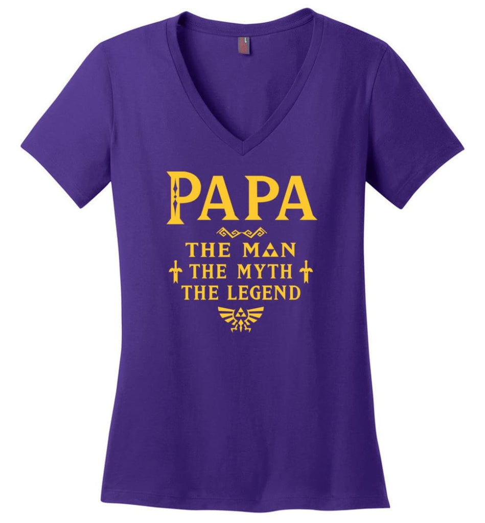 Papa The Man Myth The Legend Gift For Papa Grandpa Daddy Ladies V-Neck - Purple / S