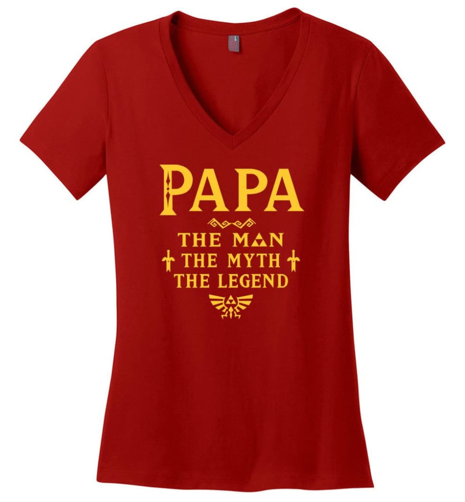 Papa The Man Myth The Legend Gift For Papa Grandpa Daddy Ladies V-Neck - Red / S