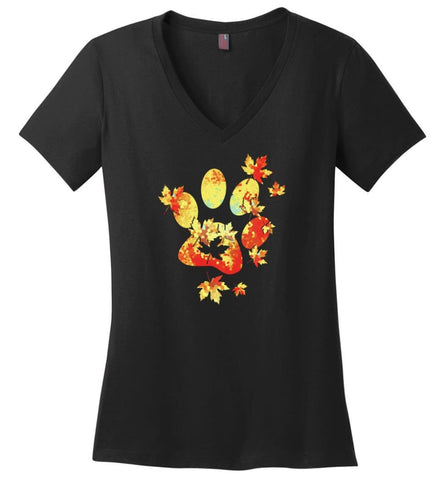 Paw Print T Shirt Dog Cat Puppy Kitten Hand Cute Simple Dog - Ladies V-Neck - Black / M - Ladies V-Neck