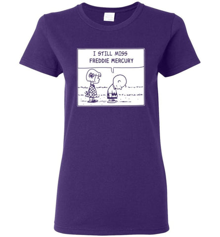 Peanuts Freddie Mercury T Shirt Charlie Brown I Still Miss Freddie Mercury - Women T-shirt - Purple / M
