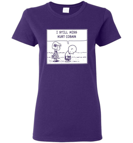 Peanuts Kurtt Cobain T Shirt Charlie Brown I Still Miss Kurtt Cobain - Women T-shirt - Purple / M