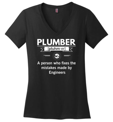 Plumber Definition Funny Plumber Meaning Ladies V-Neck - Black / M