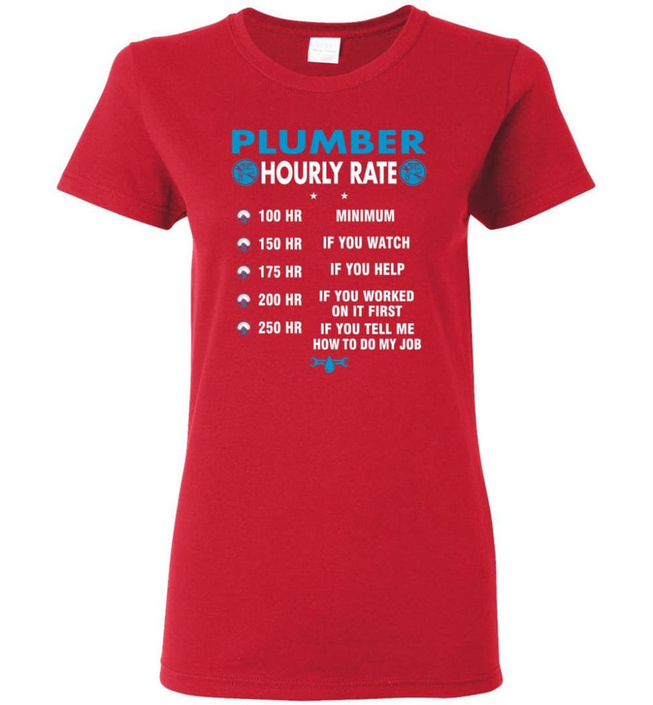 Plumber Hourly Rate Funny Plumber Women Tee - Red / M