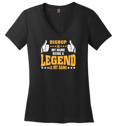 Popzie Is My Name Becoming A Legend Is My Game Ladies V-Neck - Black / M