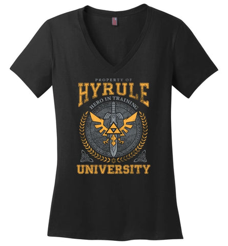 Property Of Hyrule Hero in Training University Link Zelda Ladies V-Neck - Black / M