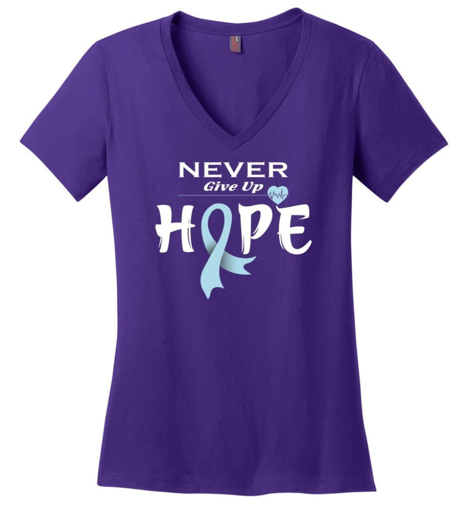 Prostate Cancer Awareness Never Give Up Hope Ladies V-Neck - Purple / M