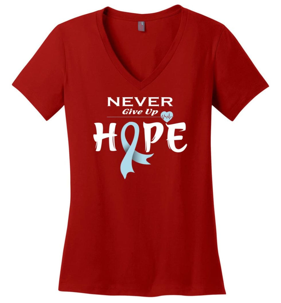 Prostate Cancer Awareness Never Give Up Hope Ladies V-Neck - Red / M