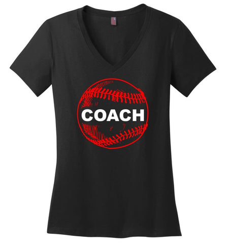 Proud Baseball Coach Softball Coach Manager Cool Leader Ladies V-Neck - Black / M - womens apparel