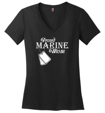 Proud Marine Mom Best Gift for Military Soldier Army Mom Ladies V-Neck - Black / M