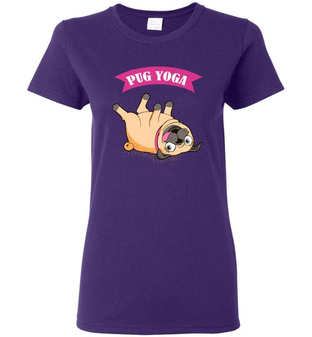 Pug Yoga Shirt Pugs Lover Funny Dog Owners Women Tee - Purple / M
