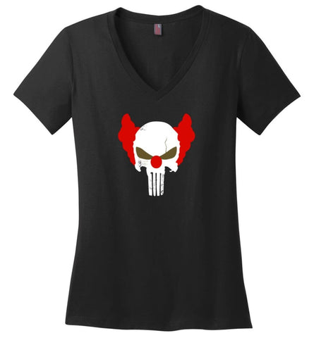 Punisher Red Skull Shirt Vintage Punisher Joker Clown Shirt Punisher Patriots - Ladies V-Neck - Black / M
