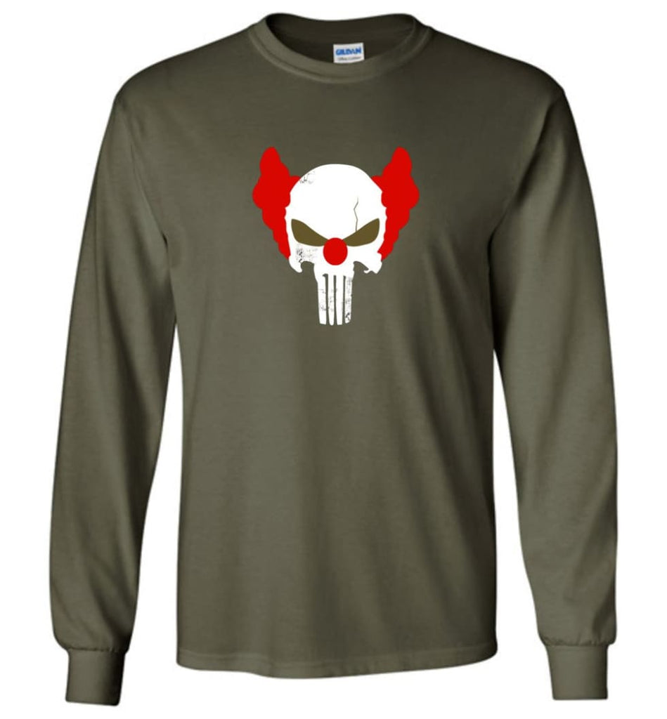 Punisher Red Skull Shirt Vintage Punisher Joker Clown Shirt Punisher Patriots Long Sleeve - Military Green / M