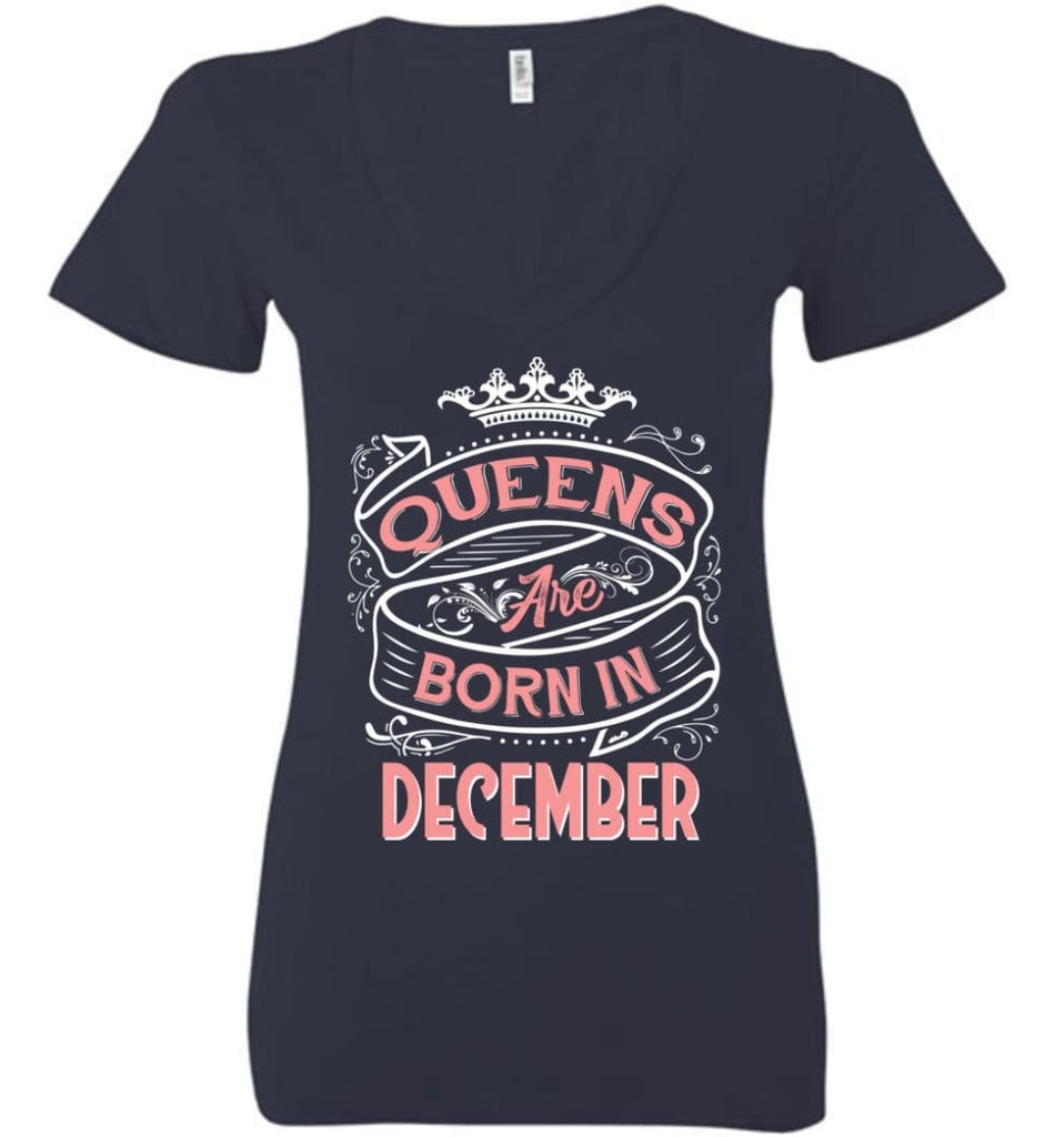 Queens Are Born In December Birthday T-shirt (Bella Ladies Tee) - Navy / S