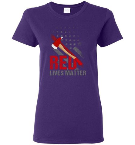 Red Lives Matter Shirt Volunteer Firefighter Shirts Red Line Flag - Women T-shirt - Purple / M