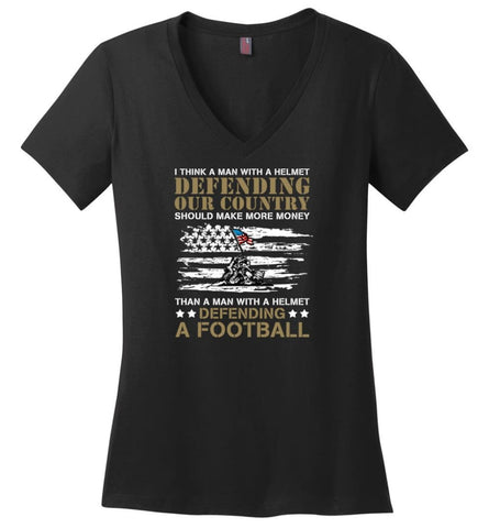 Remember And Honor Veterans T Shirt Man With A Helmet Defending Our Country - Ladies V-Neck - Black / M - Ladies V-Neck