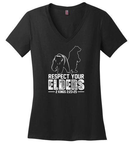 Respect Your Elders T shirt Cool big brother shirt gift - Ladies V-Neck - Black / M
