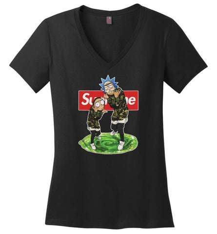 Rick and morty supreme Sweatshirt rick morty schwifty Sweater Christmas Gift Ladies V-neck - Black / S