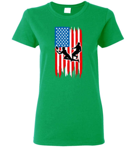 Rugby With American Flag Women Tee - Irish Green / M