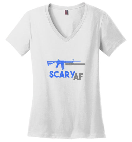 Scary AF Shirt Evil Assault Rifle AR 15 Gun Version - Ladies V-Neck - White / M