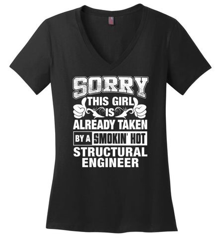 SCIENCIST Shirt Sorry This Girl Is Already Taken By A Smokin’ Hot Ladies V-Neck - Black / M - 10