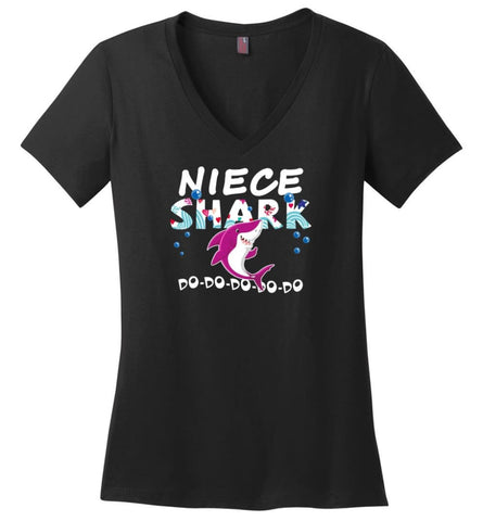 Shark Family Niece Shark T Shirt Doo Doo Doo - Ladies V-Neck - Black / M - Ladies V-Neck