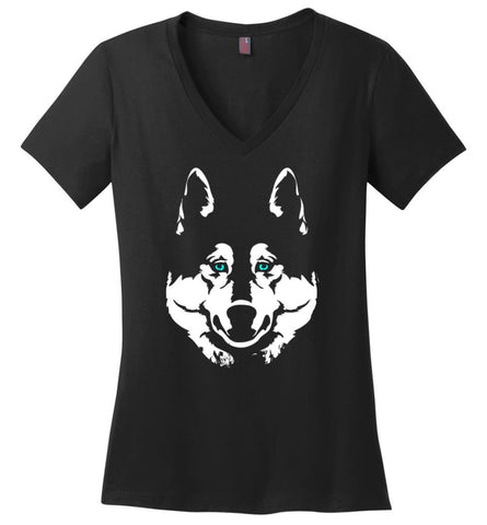 Siberian Husky Shirt For Pet Dog Husky Lover Ladies V Neck - Black / M - womens apparel