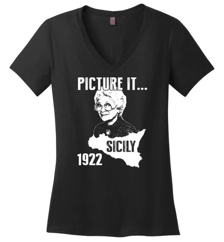 Sicily Shirt Picture It Sicily 1922 Golden Girls Shirt Ladies V-Neck - Black / M