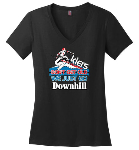 Skiers Don’t Get Old We Just Go Downhill Ladies V-Neck - Black / M