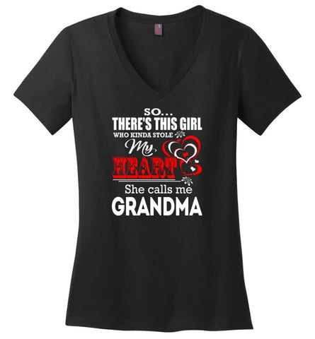 So There's This Girl Who Kinda Stole My Heart He Calls Me Grandma Ladies V-Neck