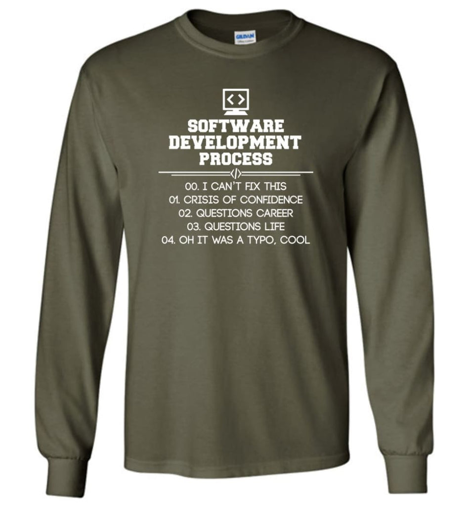 Software Development Process Funny Programming Long Sleeve T-Shirt - Military Green / M