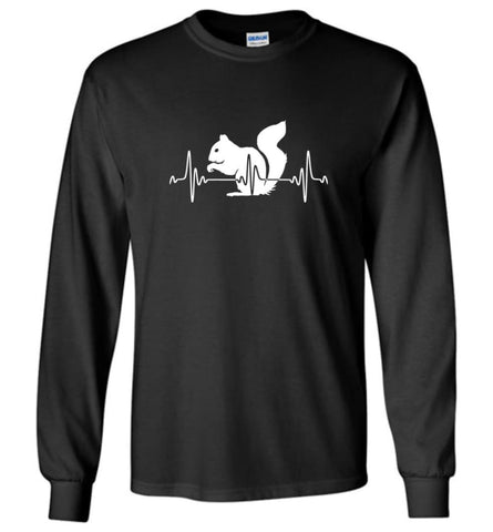 Squirrel Heartbeat Gift Shirt for Squirrel Owner Lover Long Sleeve - Black / M